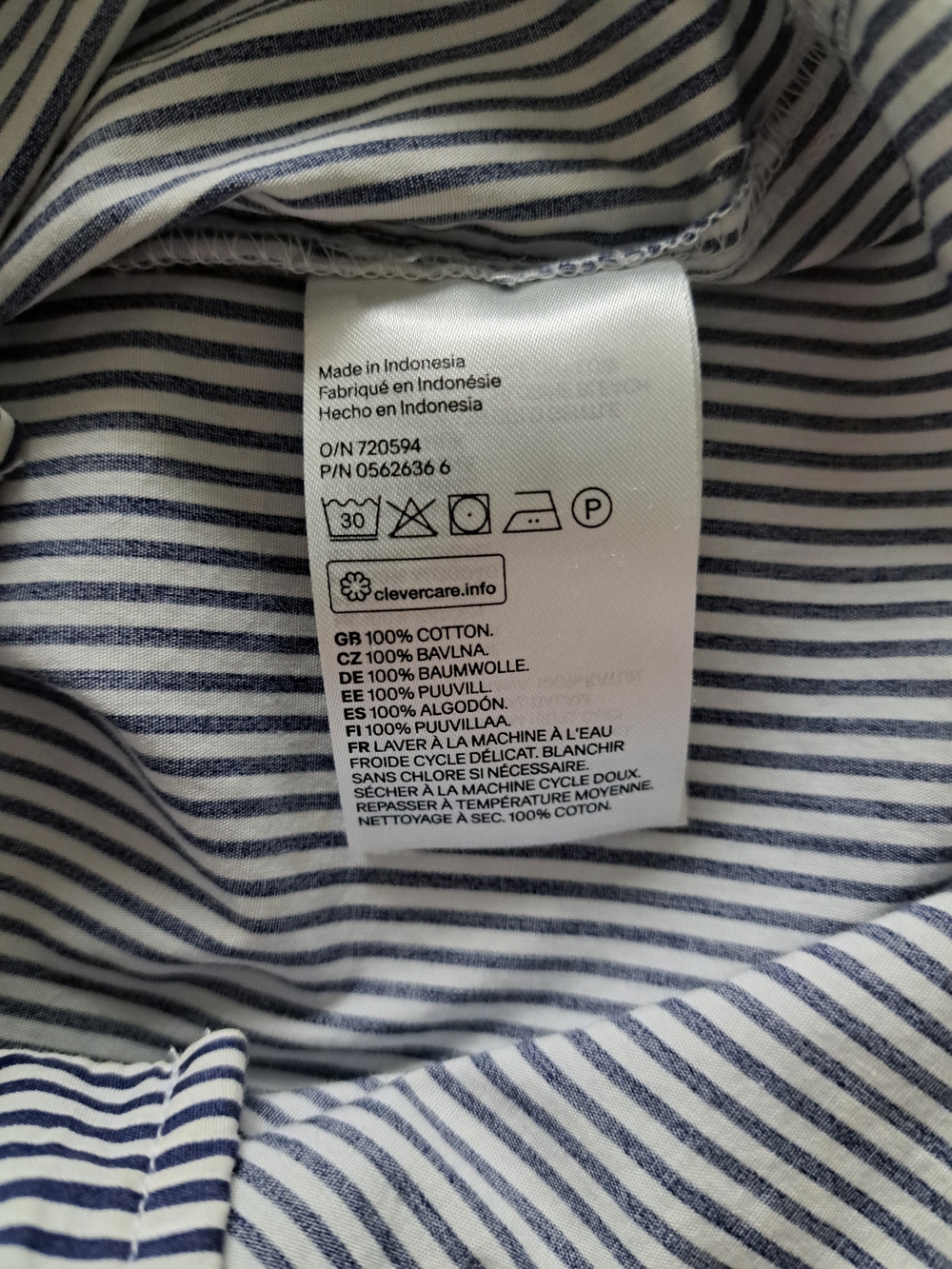 H&M 100% Cotton Navy Blue and White Striped Off-Shoulder Button-Down Shirt - Picture 12 of 14